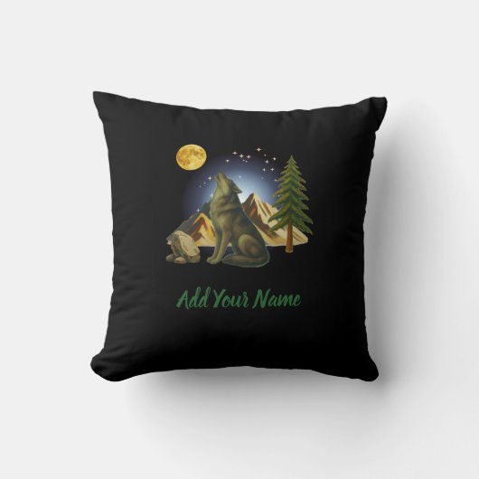 Howling Wolf Throw Pillow クッション (正面)