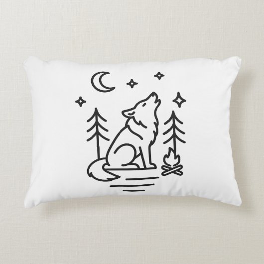 Howling Wolf Under the Moon Decorative Pillow アクセントクッション (正面)