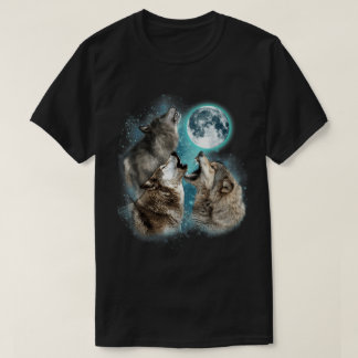 Howling Wolves Full Moon Forest Night Art Tee Tシャツ
