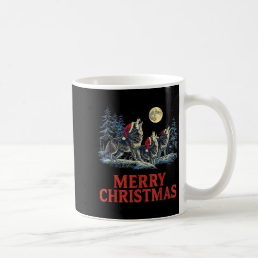 Howling Wolves Merry Christmas Holiday Design コーヒーマグカップ (右)
