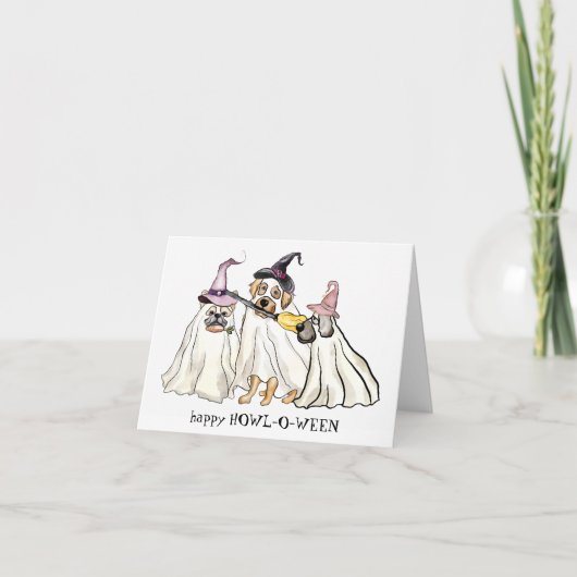 HOWLoweenかわいい犬の幽霊たちハッピーハローウィン シーズンカード (正面)