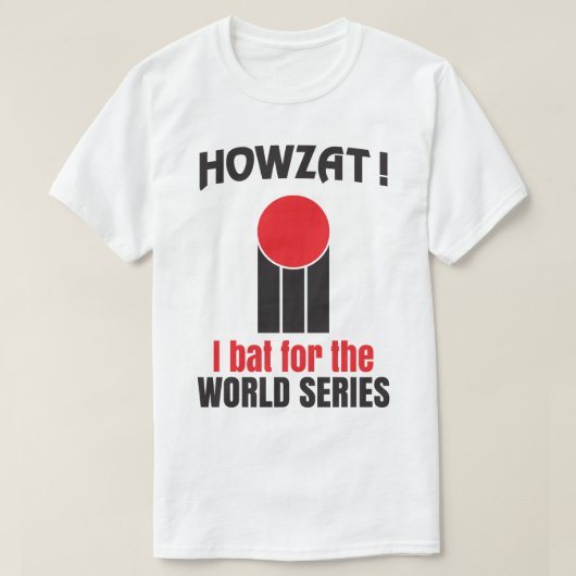 Howzat! コオロギIのこうもりのワールドシリーズのレトロの70年代のティー Tシャツ (デザイン正面)