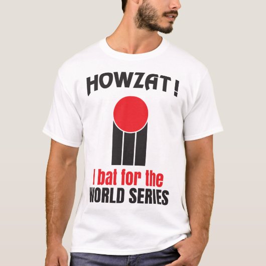 Howzat! コオロギIのこうもりのワールドシリーズのレトロの70年代のティー Tシャツ (正面)