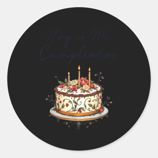 Hoy Es Mi Cumpleaños Con Cake Spanish Birthday Gif ラウンドシール (正面)