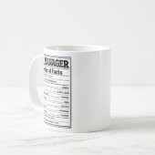 HR Manager Nutritional Facts Funny Office Gift コーヒーマグカップ (正面左)
