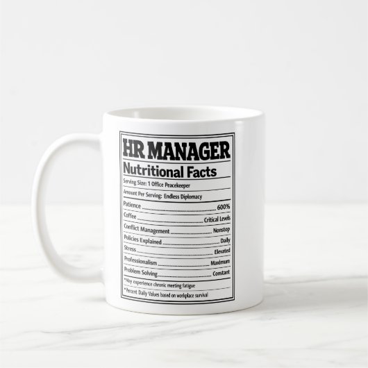 HR Manager Nutritional Facts Funny Office Gift コーヒーマグカップ (左)
