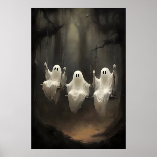 Hree Ghosts On Swing Forest Print, Dark Academia ポスター (正面)