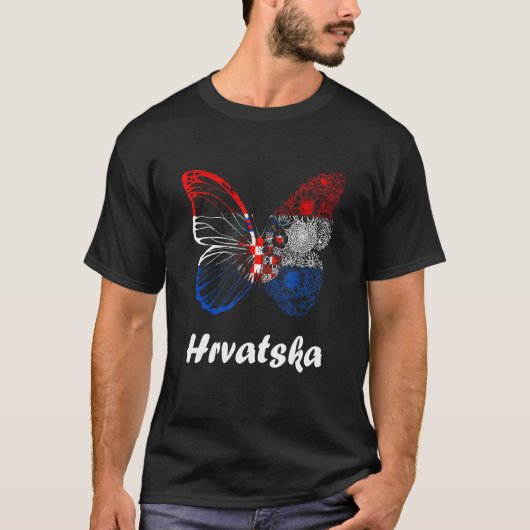Hrvatskaバタフライクロアチアロートクロアチア Tシャツ (正面)