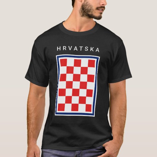Hrvatska Checker Blue Border Tシャツ (正面)