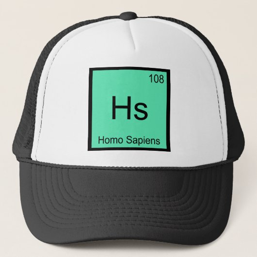 Hs - ホモ・サピエンス 化学元素記号 Tシャツ キャップ (正面)