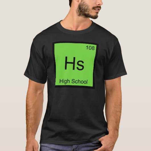 Hs – 高校化学要素シンボルTシャツ Tシャツ (正面)