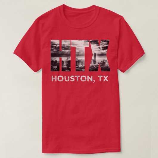HTXシティオブヒューストンスカイラインアートダウンタウンテキサス州荘 Tシャツ (デザイン正面)