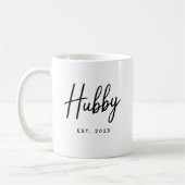 Hubby Black Script Typography Established Year コーヒーマグカップ (左)