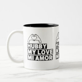 Hubby Modern Honeymoon White Script Black ツートーンマグカップ