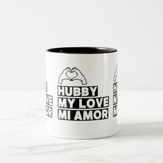 Hubby Modern Honeymoon White Script Black ツートーンマグカップ (中央)