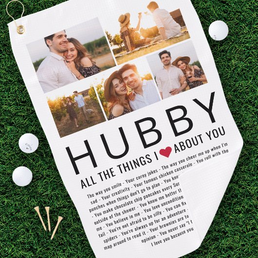 Hubby Photo Collage Things We Love About You List ゴルフタオル