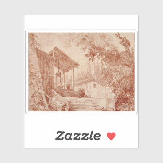 Hubert Robert: Farmyard with 2姿 by a Well シール (シート)