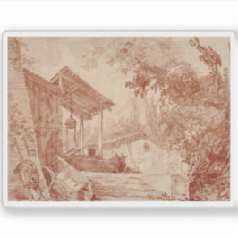 Hubert Robert: Farmyard with 2姿 by a Well シール