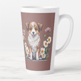 Hübscher Collie umringt von Blumen - Latte Tasse カフェラテマグ