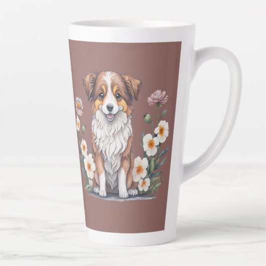 Hübscher Collie umringt von Blumen - Latte Tasse カフェラテマグ (右)