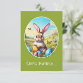 Hübscher Osterhase in Landschaft -  招待状 (スタンド正面)