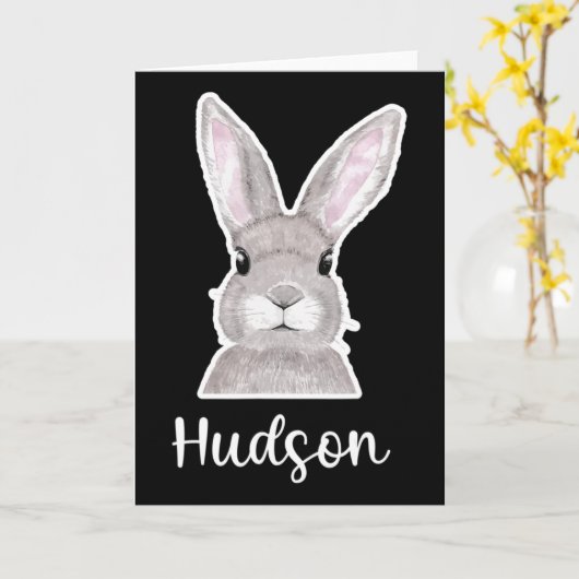 Hudson Name Easter Bunny Custom Name Good Friday  カード (黄色い花)