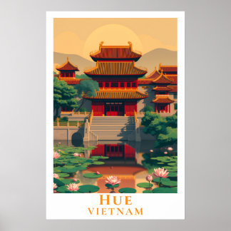 Hue Vietnam Vintage Travel Retro Imperial City Art ポスター
