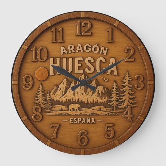 Huesca Spain Pyrenees mountain 3D wooden sculpture ラージ壁時計 (正面)