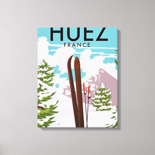 Huez フランス レトロ スキーポスター キャンバスプリント (正面)