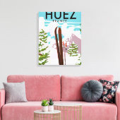 Huez フランス レトロ スキーポスター キャンバスプリント (インサイチュ (リビング))