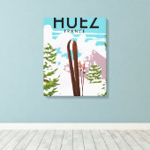 Huez フランス レトロ スキーポスター キャンバスプリント (インサイチュ (ウッドフロア))