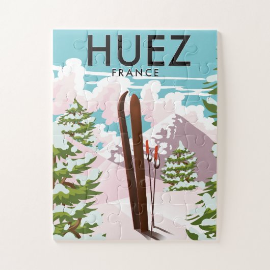 Huez フランス レトロ スキーポスター ジグソーパズル (縦)