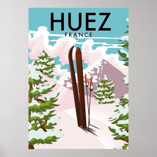 Huez フランス レトロ スキーポスター ポスター (正面)