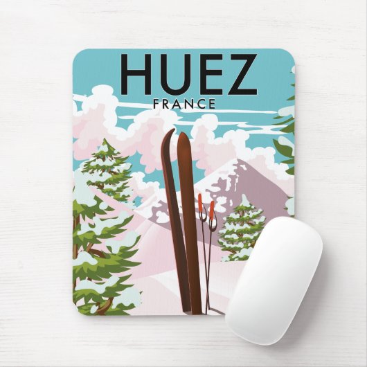 Huez フランス レトロ スキーポスター マウスパッド (マウス)