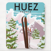 Huez フランス レトロ スキーポスター マウスパッド (正面)