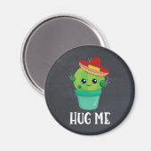 Hug Me Cactus in a Sombrero on Black Chalkboard マグネット (正面/裏面)