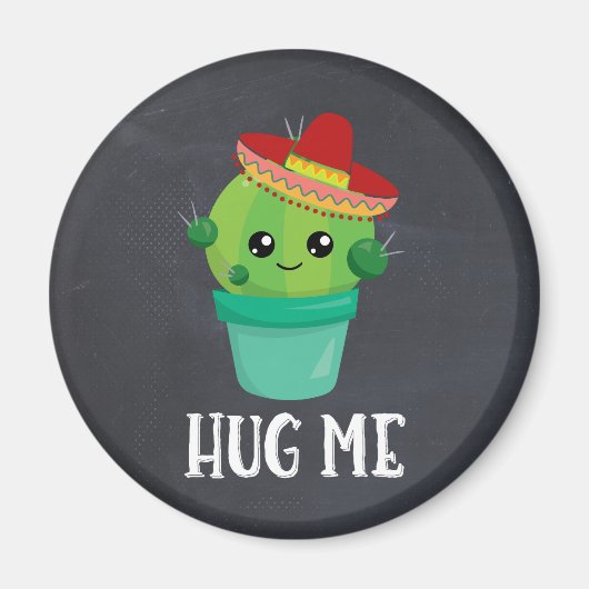 Hug Me Cactus in a Sombrero on Black Chalkboard マグネット (正面)