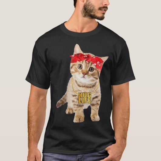 Hug Thug Gangster Life Gold Chain Ca Gangsta Cat Tシャツ (正面)