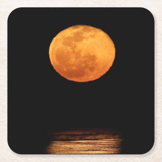 Huge Full Moon | South Padre Island, Texas スクエアペーパーコースター (正面)
