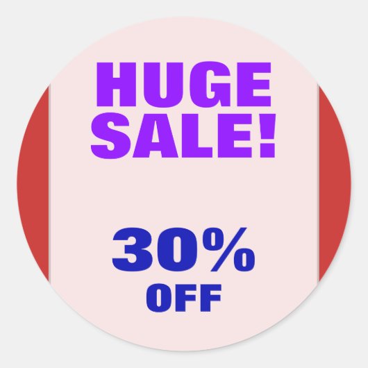 「HUGE SALE!」「30%オフ」ラウンドステッカー ラウンドシール (正面)