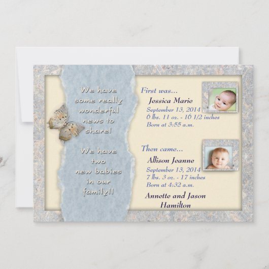 Huggable双生児の誕生の発表 案内状 (正面)