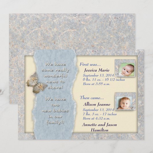 Huggable双生児の誕生の発表 案内状 (正面/裏面)