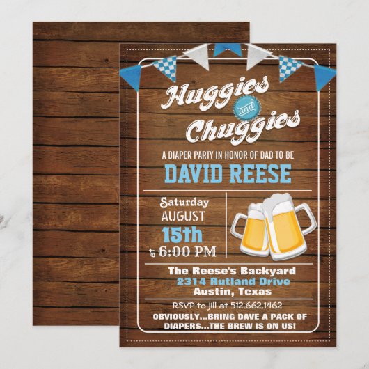 HuggiesとChuggies パパおむつパーティー招待状 招待状 (正面/裏面)