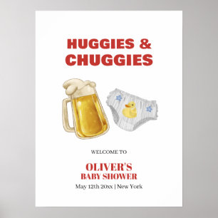 Huggies Chuggies ビールおむつ ベビーシャワーのウェルカム ポスター