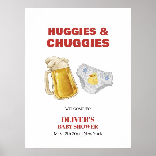 Huggies Chuggies ビールおむつ ベビーシャワーのウェルカム ポスター (正面)