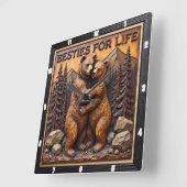 Hugging Bears Brown Mountain スクエア壁時計 (傾斜)