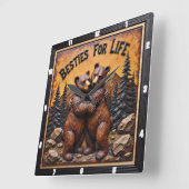 Hugging Bears Dark Forest スクエア壁時計 (傾斜)