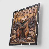 Hugging Bears Forest Brown スクエア壁時計 (傾斜)
