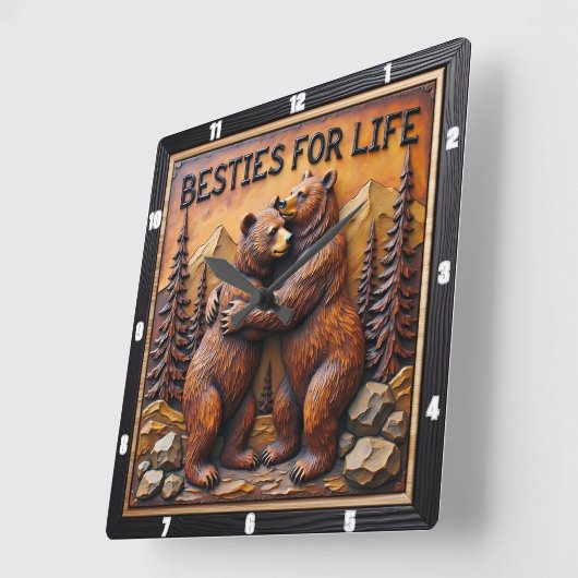 Hugging Bears Mountain Pine スクエア壁時計 (傾斜)