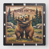 Hugging Bears Mountain Valley スクエア壁時計 (正面)